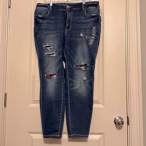 Maurice’s 16W short super soft jeggings. Red Buffalo plaid under the fraying.